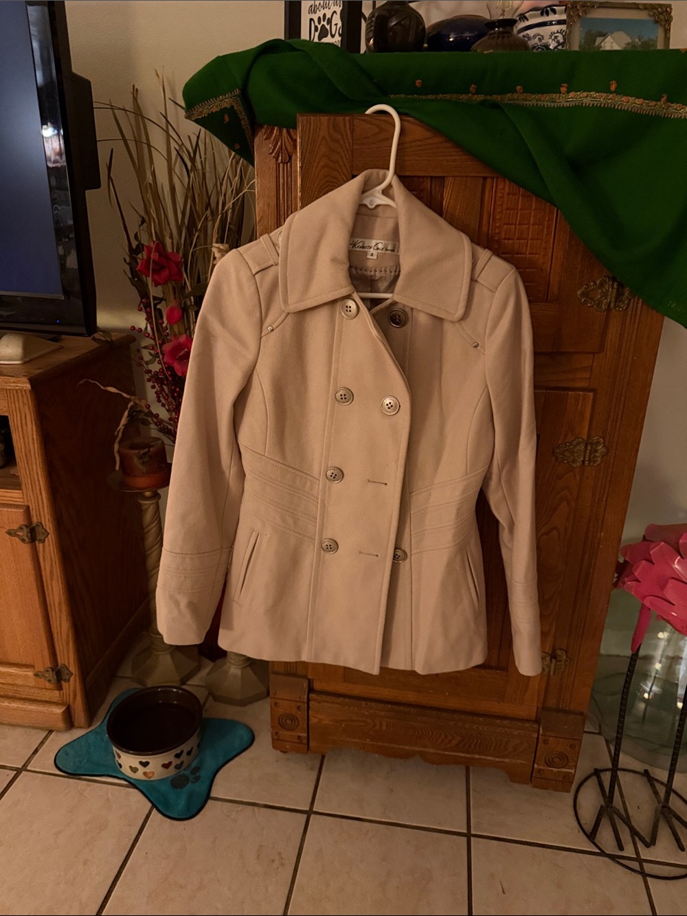 Kenneth Cole Cream Double-Breasted Pea Coat
